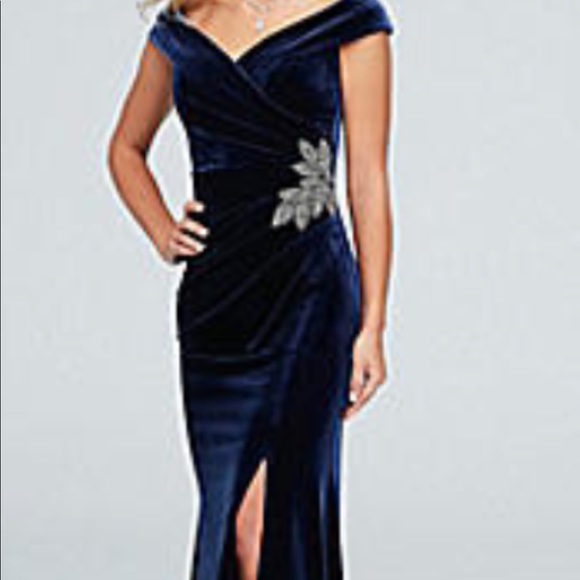 David's Bridal Dresses & Skirts - Navy Off shoulder velvet gown from David’s Bridal